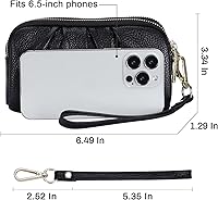 Vista 7 de Billeteras de pulsera para mujer, de piel auténtica, monederos fruncidos para mujer, cartera de mano