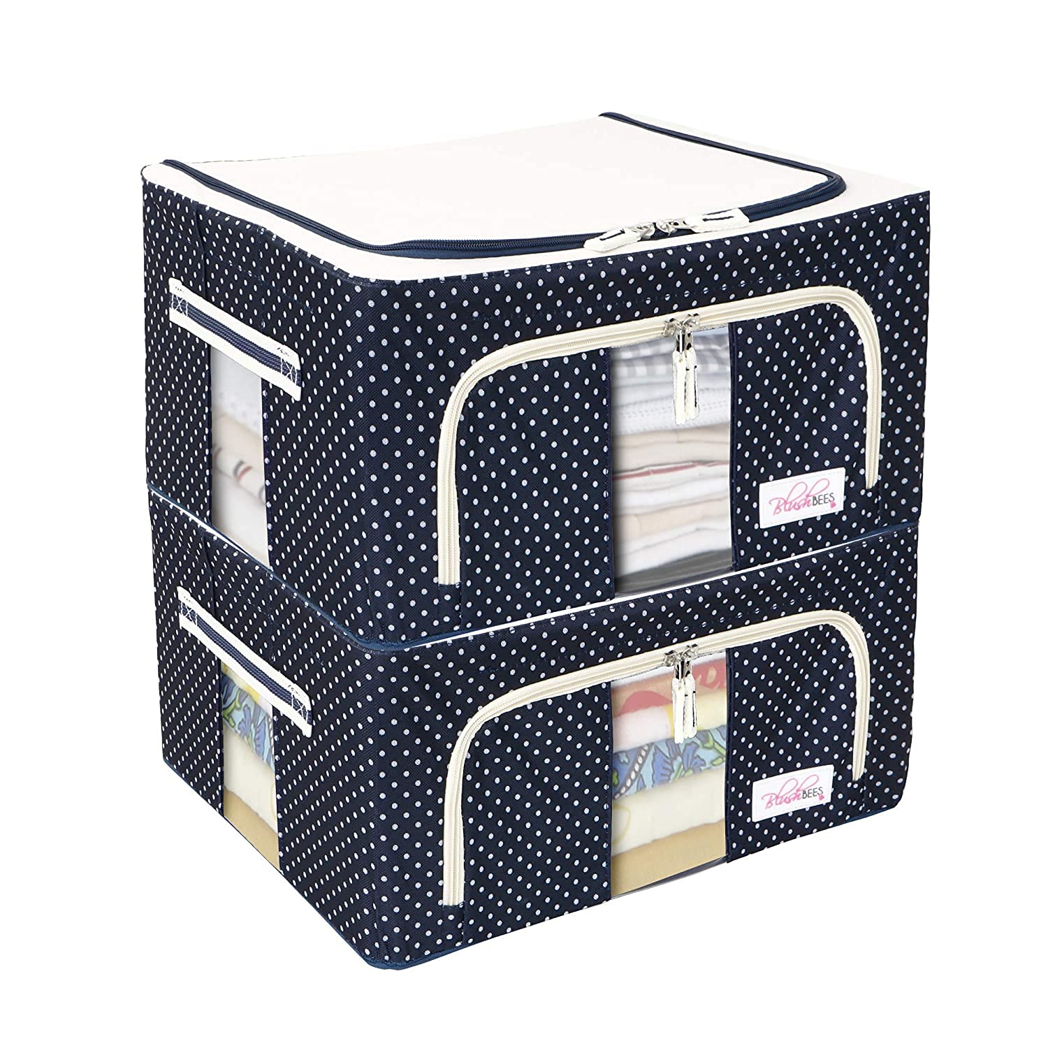 Shopopoye Storage Box for clothes, Saree organisers storage for wardrobe, cloth organisers storage box,storage organisers for clothes, saree boxes for storage (24 Ltr - Set of 2, Blue Polka) (B0B9158KKV) Amazon Price History, Amazon Price Tracker