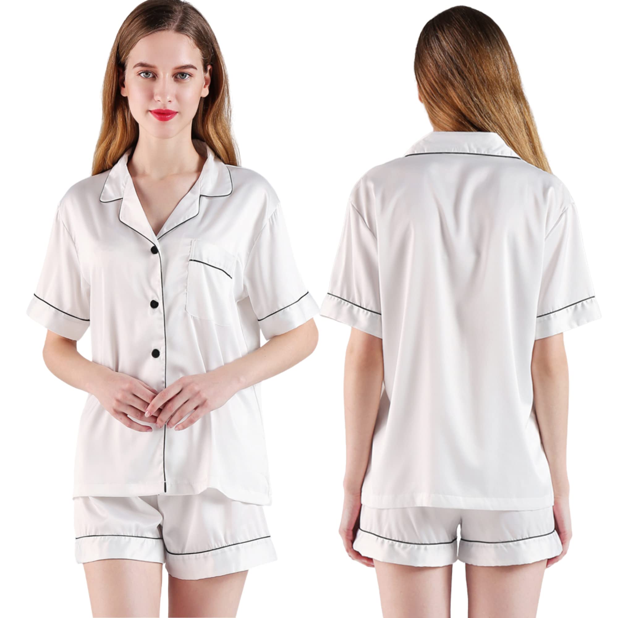 GenericSKYEVERS Women's Short Sleeve Sleepwear Button Down Satin 2 Piece Pajama Set Satin Short Sleeves Pajamas