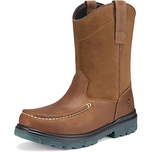 NINGO Steel Toe Work Boots for Men, Waterproof Wellington Mens Boots with Full Grain Leather, Slip Resistant and Puncture Proof, Pull-On Work Shoes for Construction, Industrial and Farming