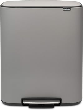 Brabantia Bo Step-On Kitchen Trash Can with Single Compartment | Mineral Gray | 16 Gal Inner Bucket | Soft-Close Garbage Can, Light Pedal Operation, Stay-Open Lid | Fits Against Wall | + Trash Bags
