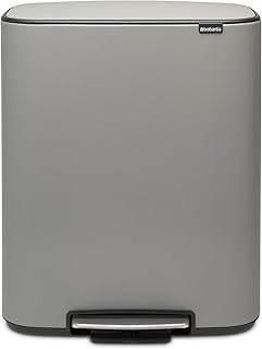 Brabantia Bo Step-On Pedal Trash Can - 16 Gal Inner Bucket (Mineral Concrete Gray) Waste/Recycling Garbage Can, Removable Compartment