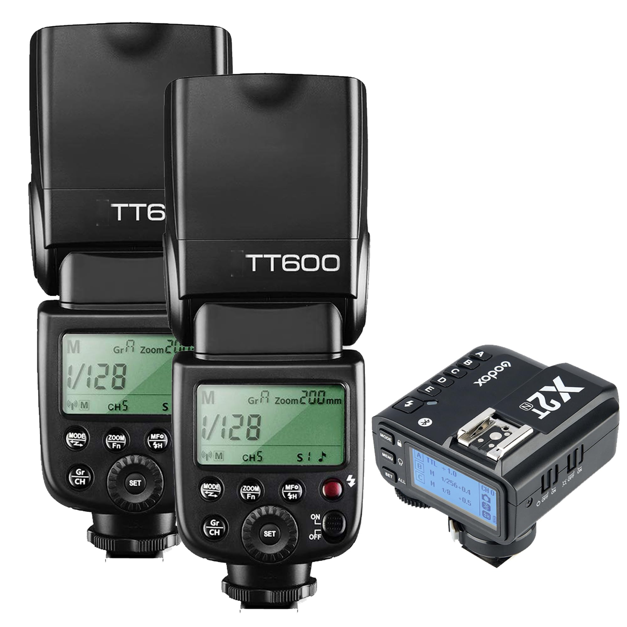 Godox 2pcs TT600 HSS 1/8000S 2.4G Wireless GN60 Flash Speedlite Built in Godox X System Receiver with X2T-N Trigger Transmitter Compatible Nikon