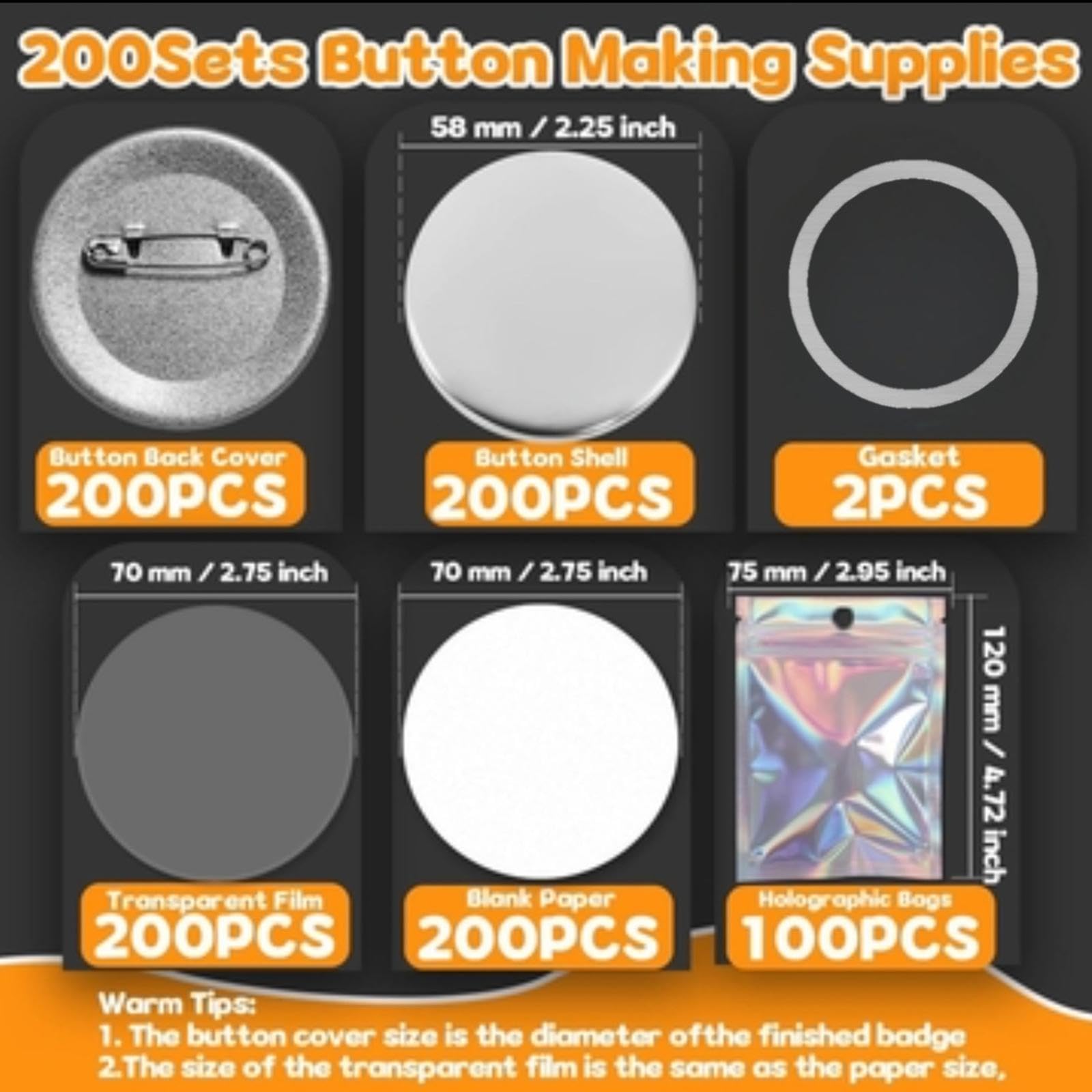 902x Rohling Button Herstellungsmaterial mit Dichtung, Rohling Papier, Tragbares DIY Set Zur Herstellung Runder Anstecknadeln für Namensschilder,