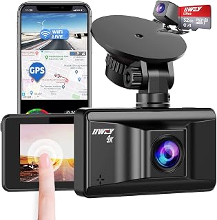 iiwey 4K Dash Cam Front Rear with WiFi GPS, Upgraded Front 4K Rear 1080P - Amazon product rated Grade A