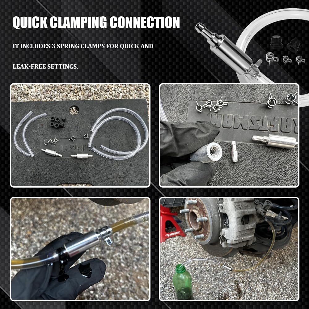 Brake Bleeder Hose, Brake Bleeding Kit, One Way Check Valve Tube Bleeding Tool Kit, Universal Car Accessories One Way Check Valve Hose with Nozzle Cap and Clamp for Car Motorbike Clutch (1PCS)