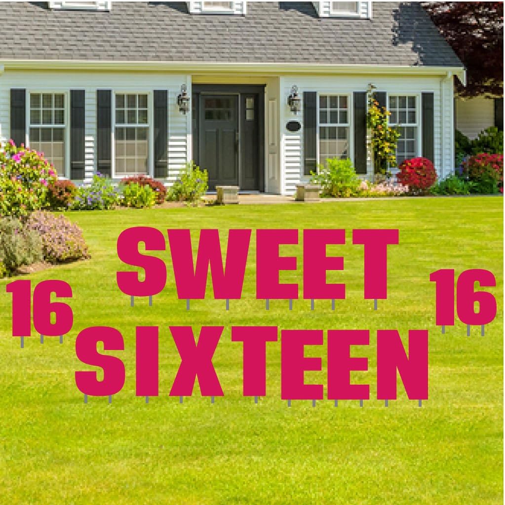 VictoryStore Sweet Sixteen Birthday Yard Signs with Stakes - Sweet 16 Letters Lawn Display - 27 Stakes (Pink) 12400