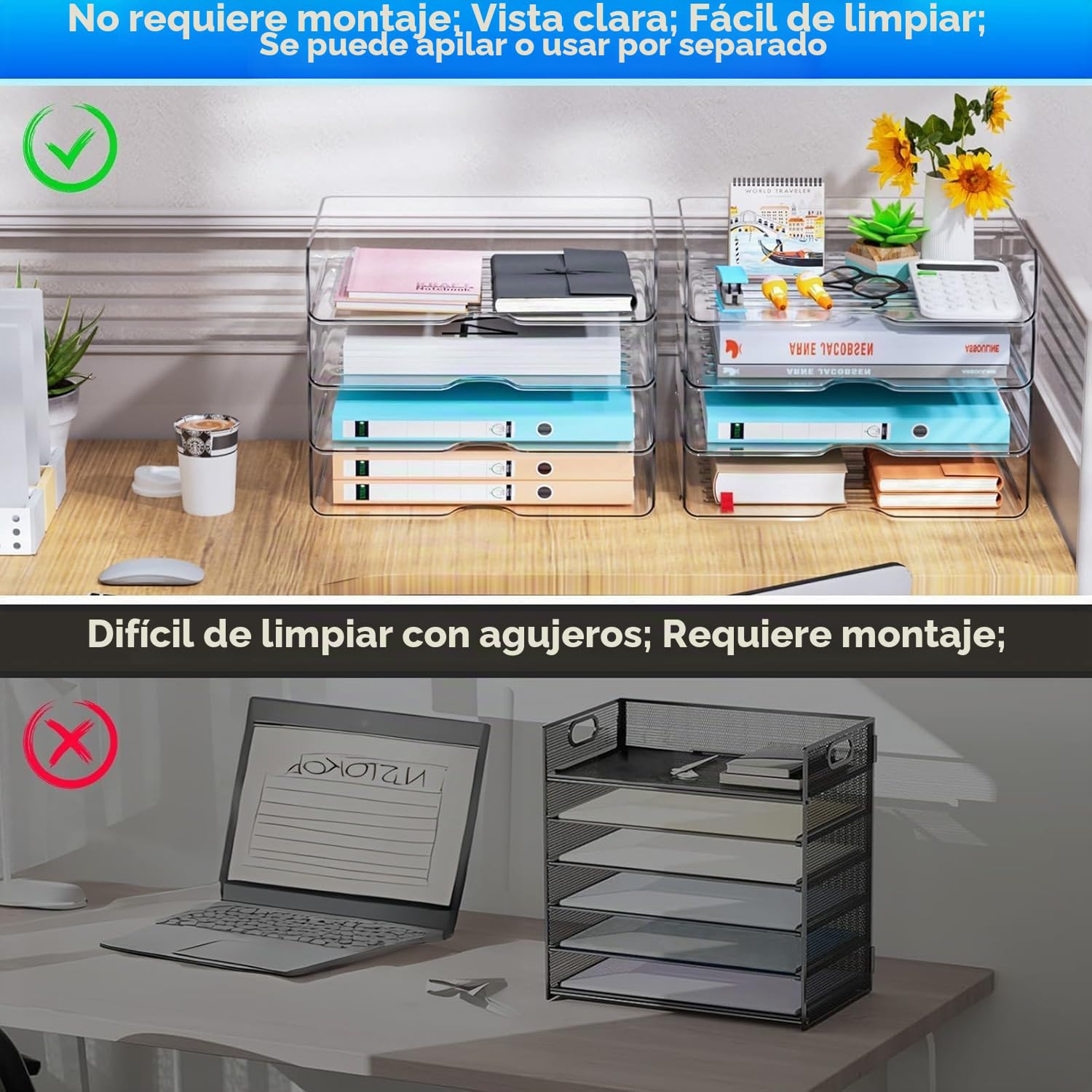LATERN 4 Piezas Bandejas Organizadoras de Papel para Cartas, Bandeja Apilable de Acrílico para Archivar Papel A4 Portadocumentos Transparente Organizador para Libros Notas Hogar Oficina Escuela