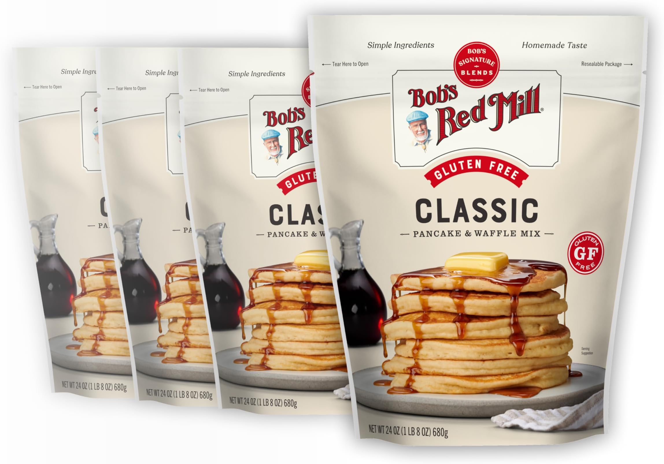 Bob's Red Mill Gluten Free Pancake Mix, 24oz (Pack of 4) - Whole Grain, Non-GMO, Kosher