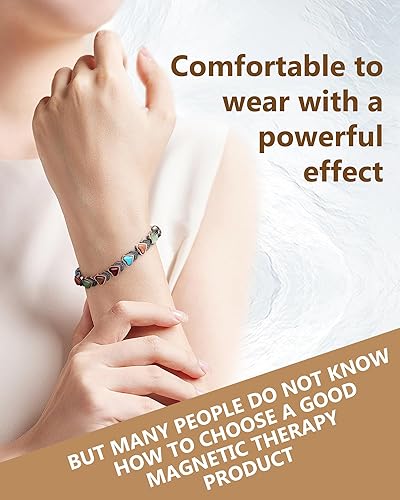 Miniatura 2 de Feraco Pulseras de Cobre Puro para Mujeres, Pulsera Magnética de Ultra Fuerza con Imanes de 3800 Gauss y Turquesa Natural y Piedras, Ajustable,