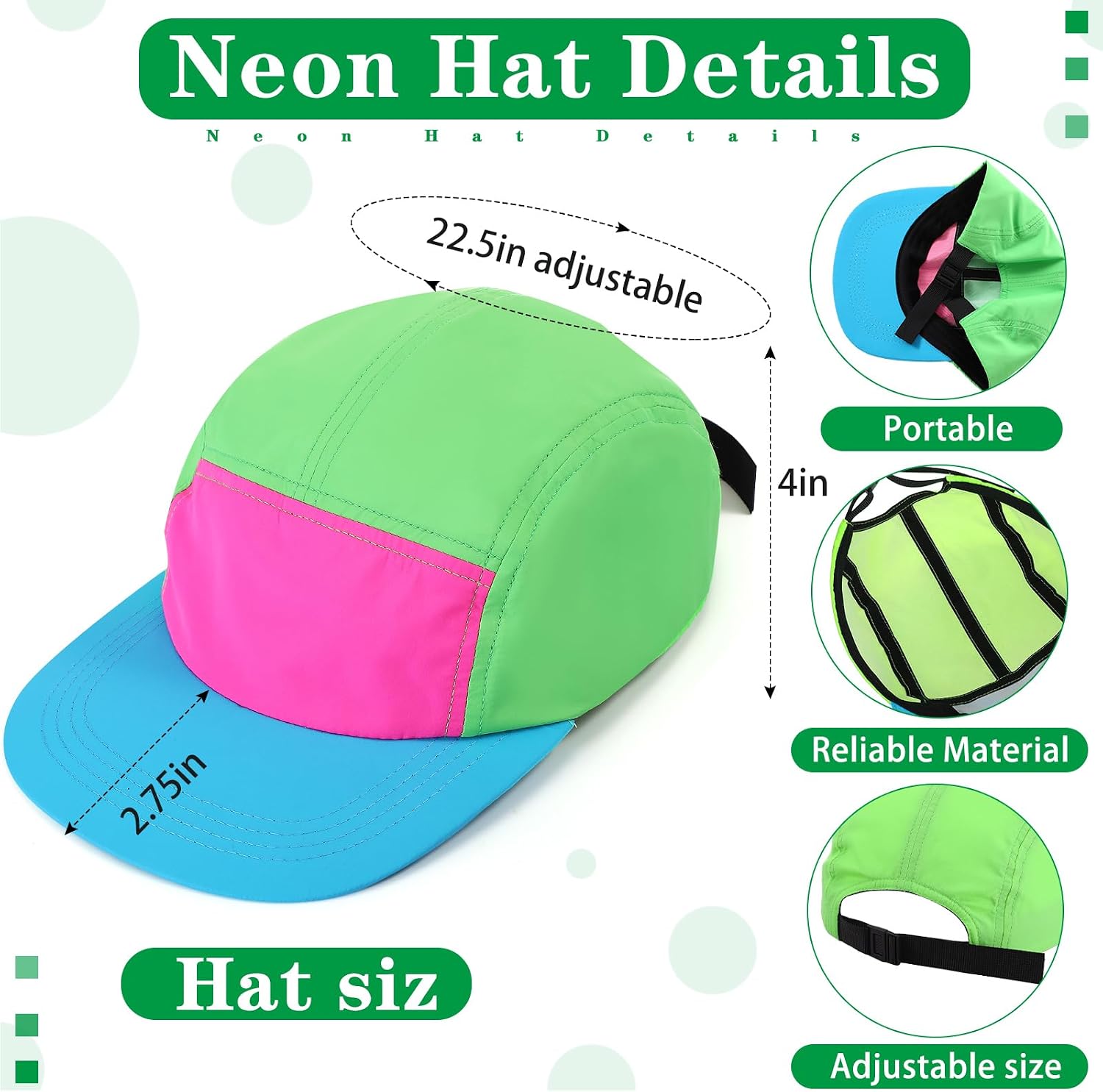 Cindeer 2 Pcs 80s 90s Neon Hat Neon Retro Semi Rimless Sunglasses, 80s Costumes Accessories for Women Men 90s Theme Party