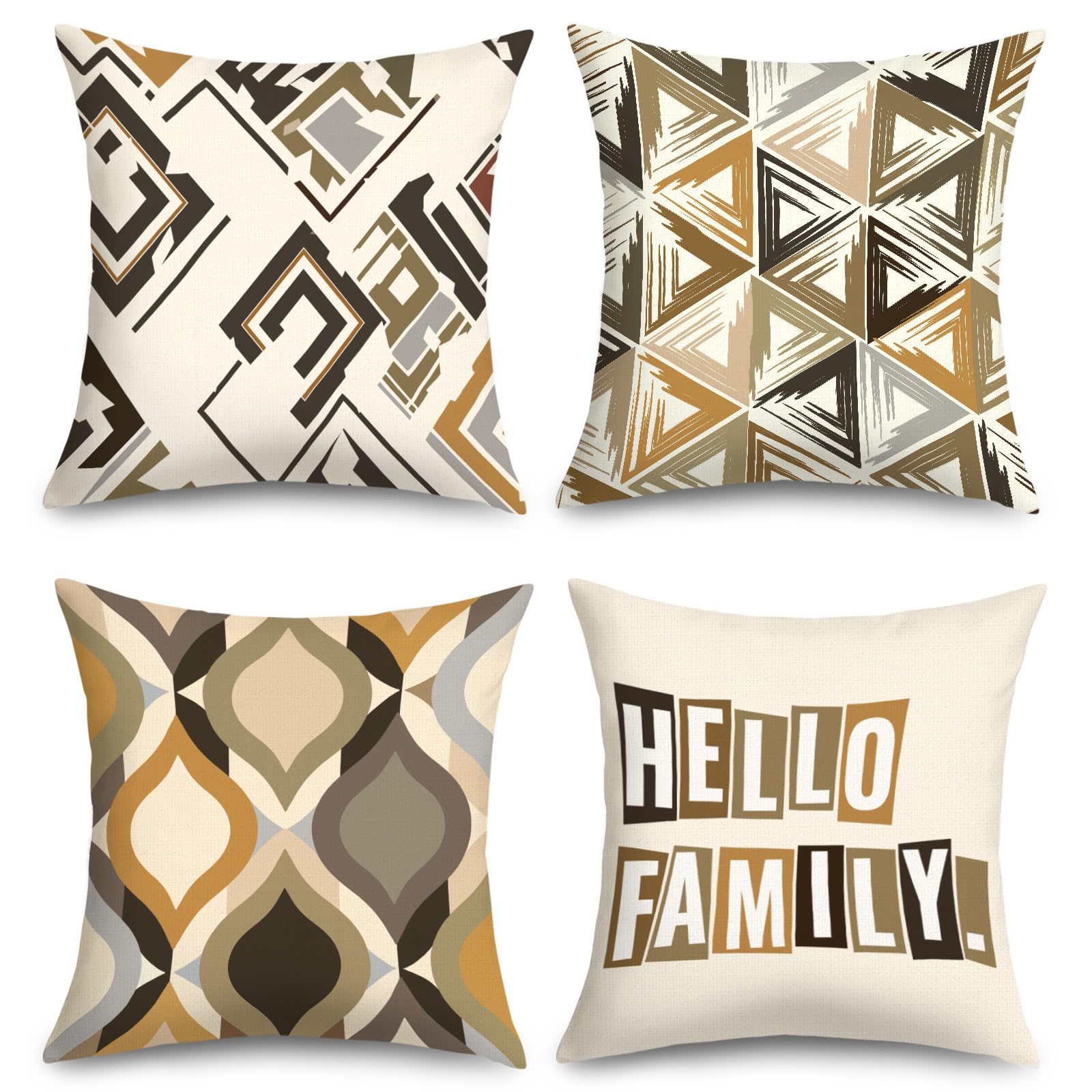 Joymaison Brown Geometric Cushion Covers 45 x 45 Pack of 4 Modern Art Farmhouse Square Throw Pillow Case Decorative Sofa Cushion with Invisible Zipper