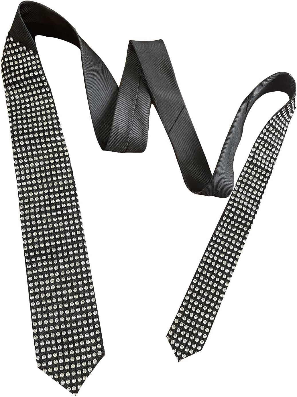 Mens Sequin Skinny Tie - Black Shine Sequin Tie Great for Weddings, Parties, Costumes, Halloween Sparkle Necktie