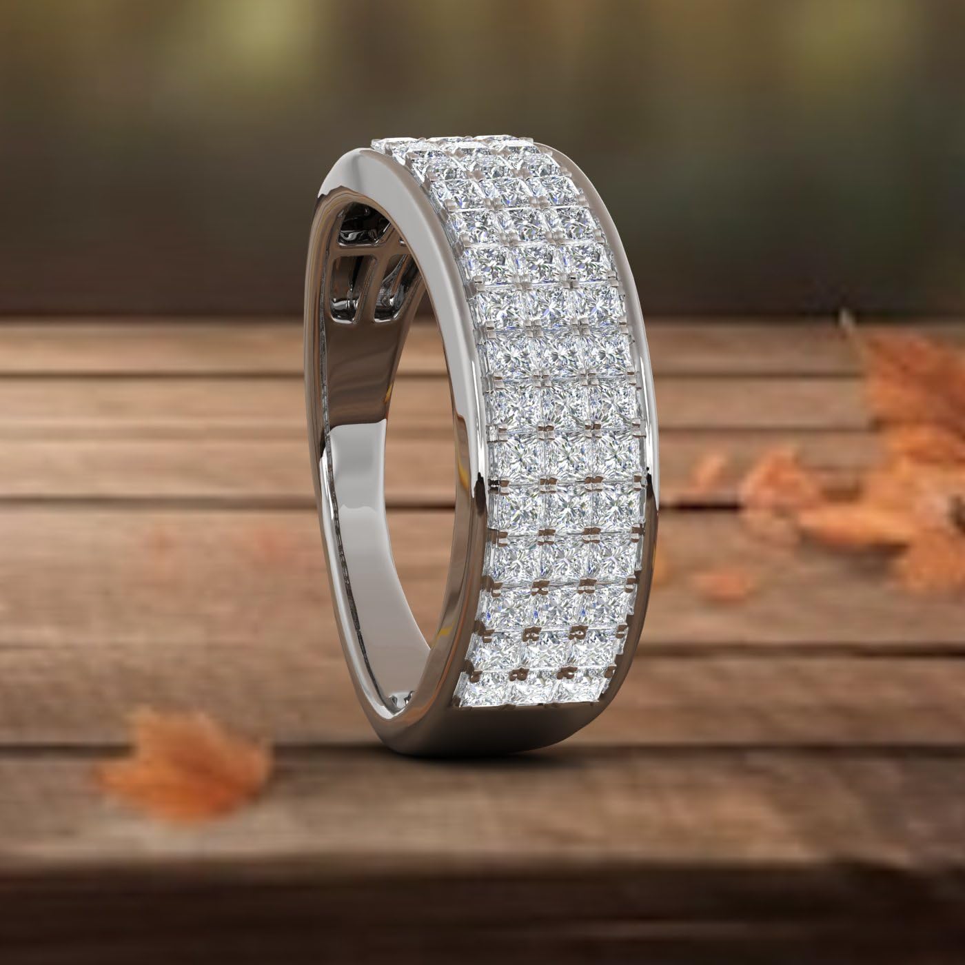 1 Carat 3-Rows Unisex Diamond Wedding Band Ring in 14K Gold