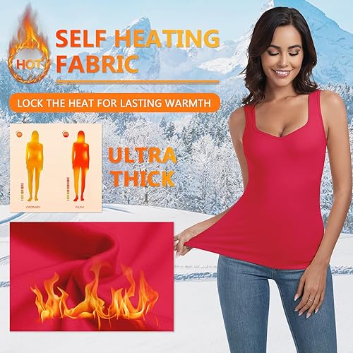 Miniatura 3 de WOWENY Camiseta sin mangas de forro polar térmico para mujer, sin mangas, cuello corazón, chaleco de invierno, ropa interior, camiseta cálida