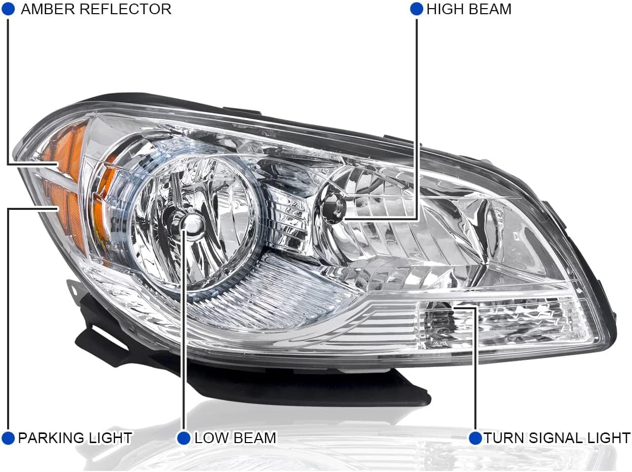 Headlight Assembly Compatible with 2008 2009 2010 2011 2012 Chevy Malibu (Not Fit 2008 Malibu Classic Model)