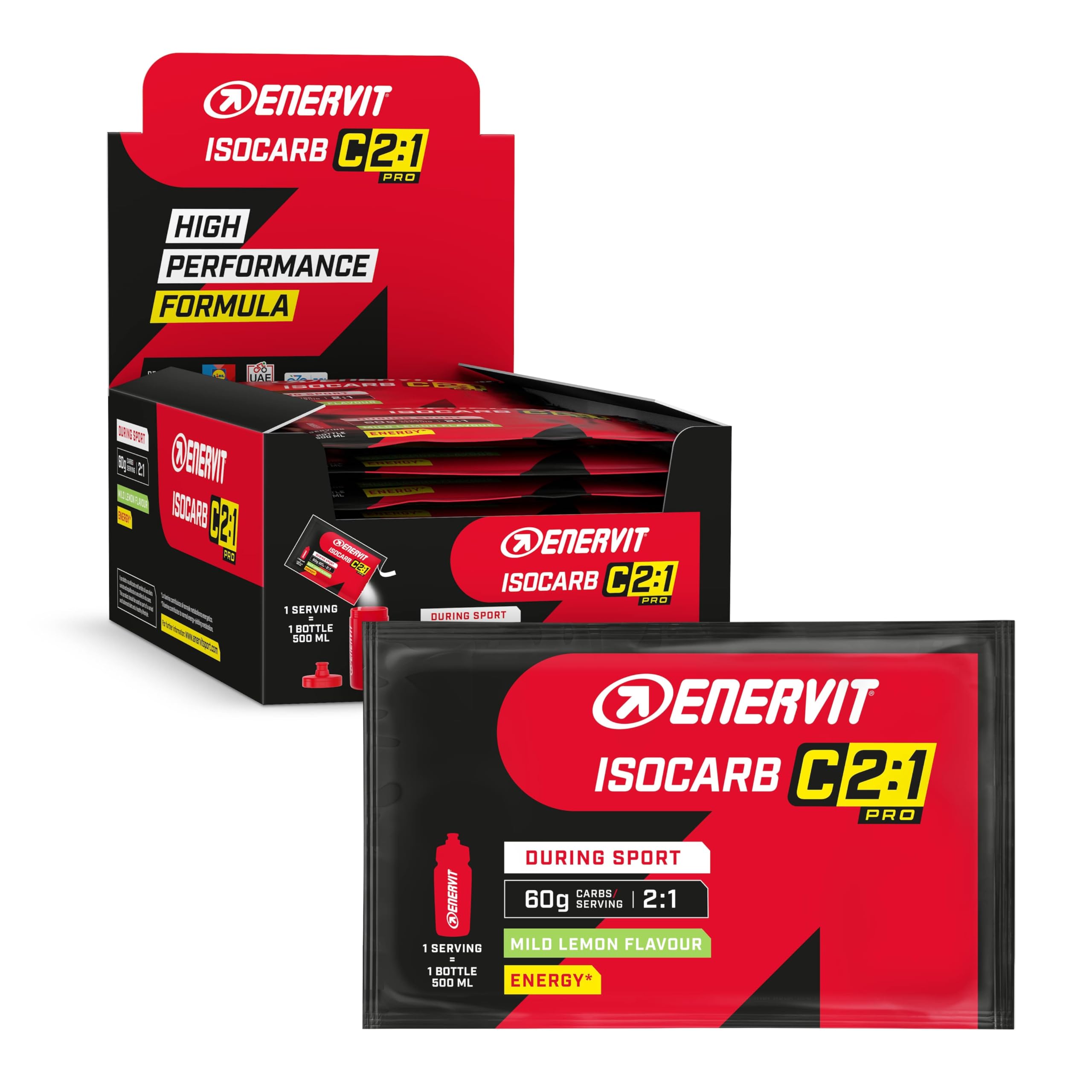 Enervit IsoCarb C2:1PRO Isotonic Drink Powder, Mild Lemon, 20 x 65g Sachets