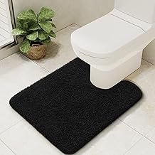 LOCHAS U-Shaped Toilet Rug, 25" x 20" Microfiber Toilet Mats Washable Non Slip, Luxury Contour Bath Rugs for Toilet Soft Absorbent, Black