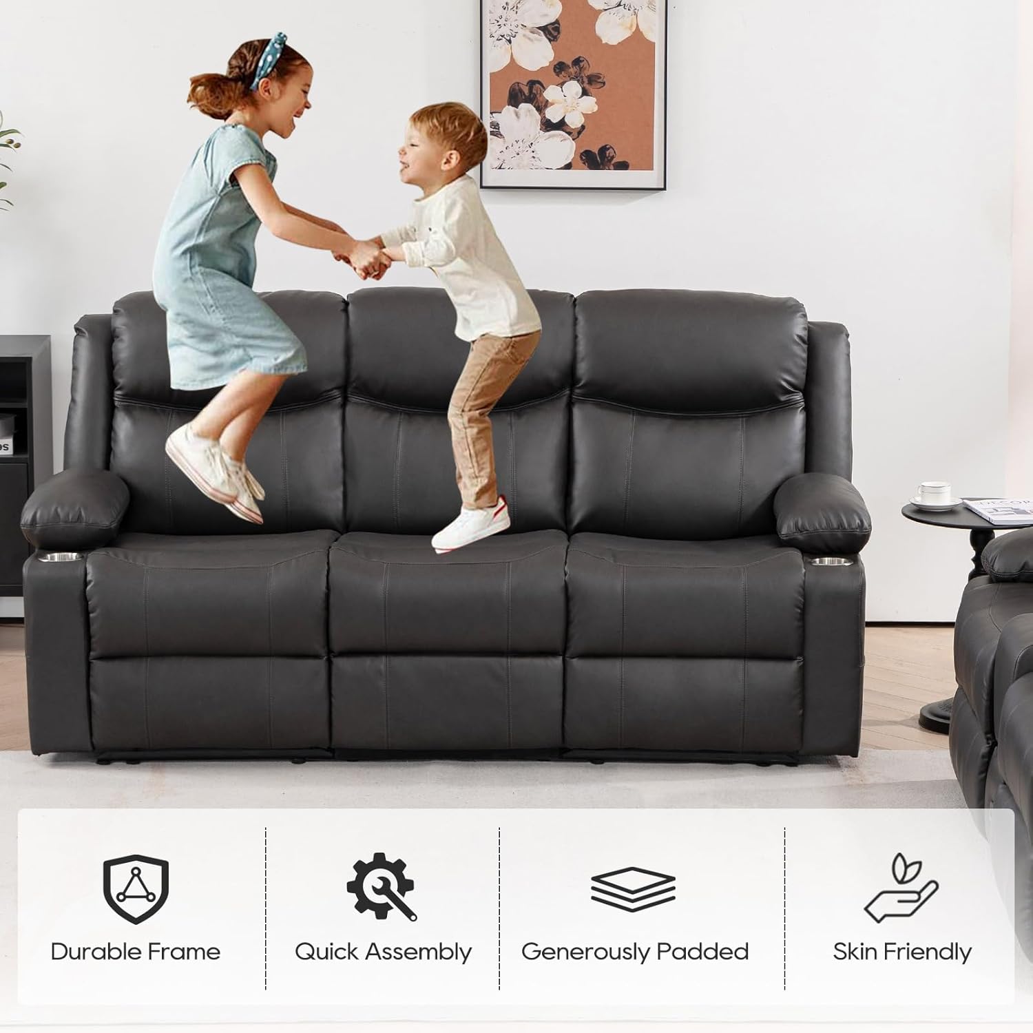 Recliner Sofa Set - Reclining Sofa Couch Set, 2 Pieces Recliner Furniture Sofa Set, 3-Seater Reclining Sofa & 2-Seater Reclining Loveseat with Massage & Heat for Living Room (Grey)