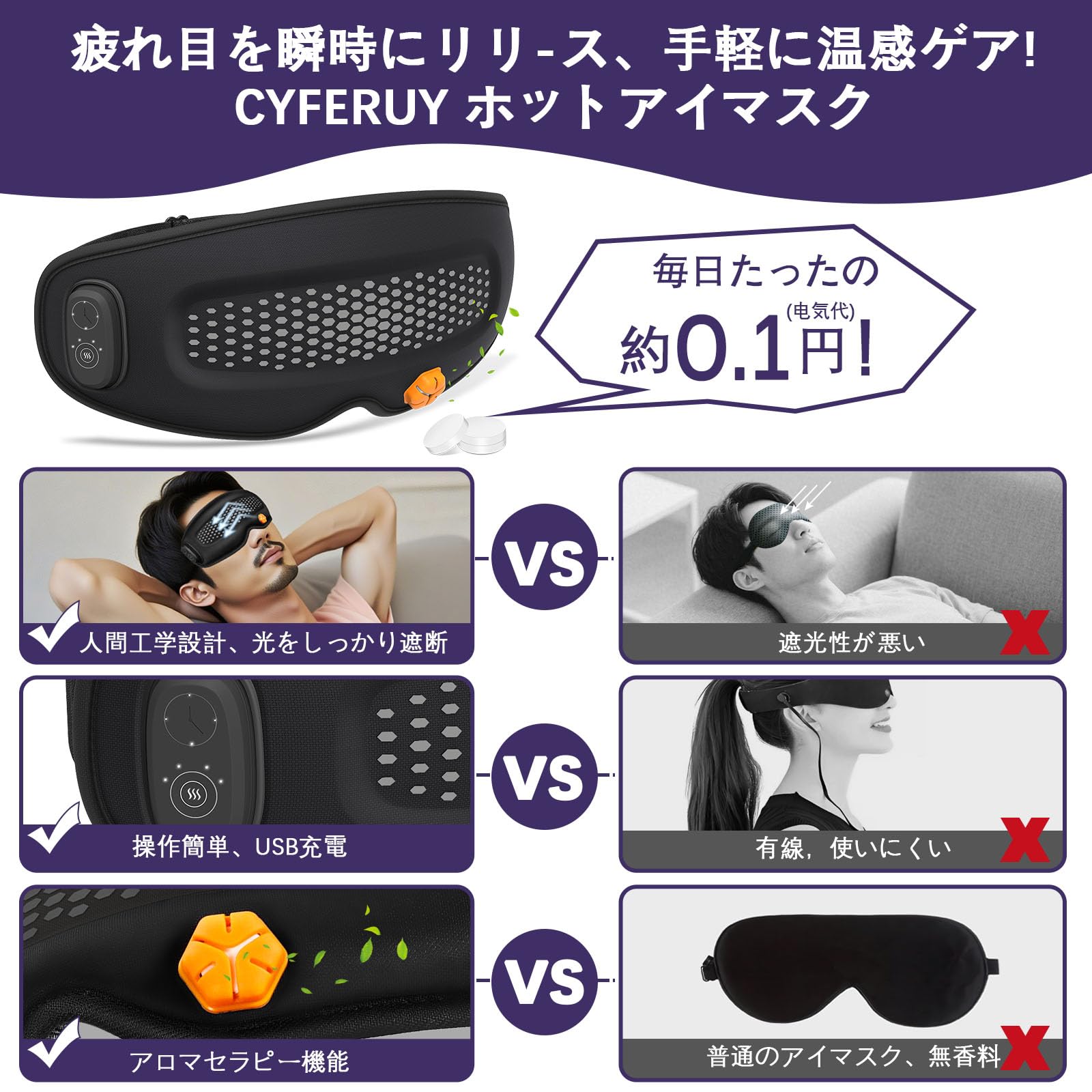 Amazon.co.jp: ホットアイマスク 充電式【3D立体型・取り外し可能
