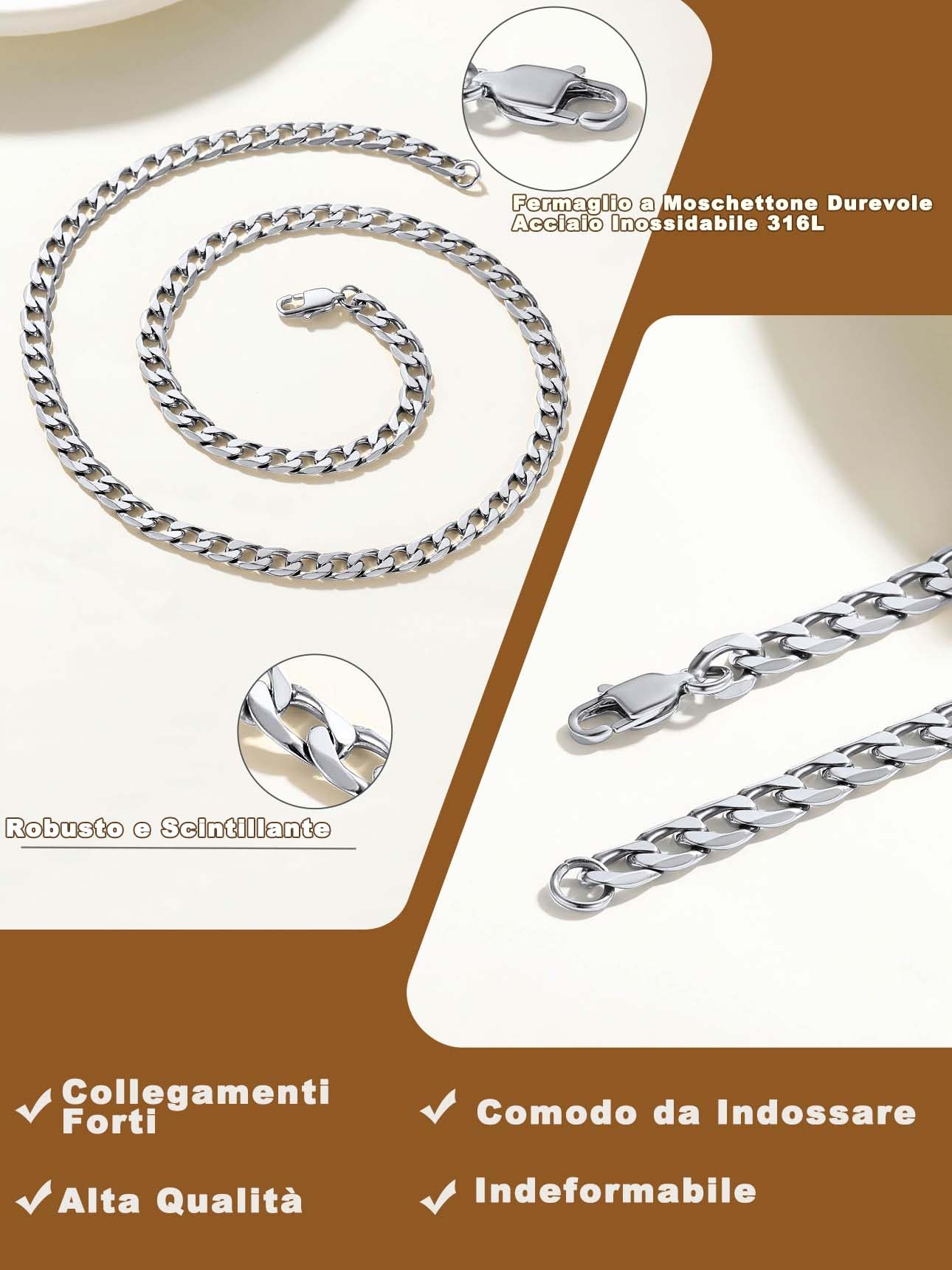 Suplight Collana Uomo a Catena Cubana Figara Scatola in Acciaio Inossidabile 316L Placcato Nero/Oro/Argento larghezza 4-6-9mm lunghezza 46-76cm per Uomo Ragazzo Hip Hop Rapper Confezione Regalo
