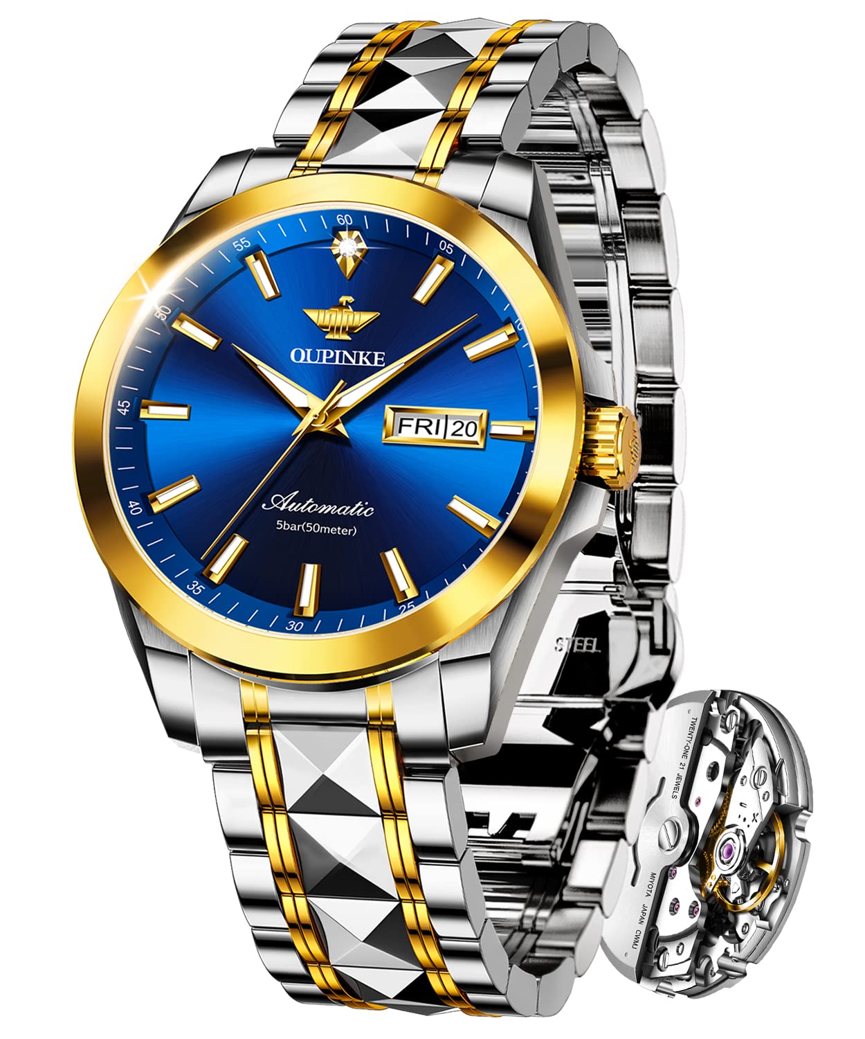 Mens Automatic Watches Gold Diamond Luxury Dress Self Winding Mechanical Sapphire Crystal Luminous Waterproof Mens Wrist Watch