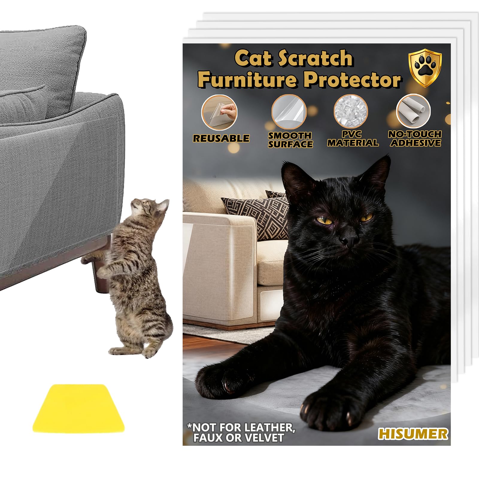 Protections anti-griffures de chat pour canapé, lot de 18 films transparents adhésifs