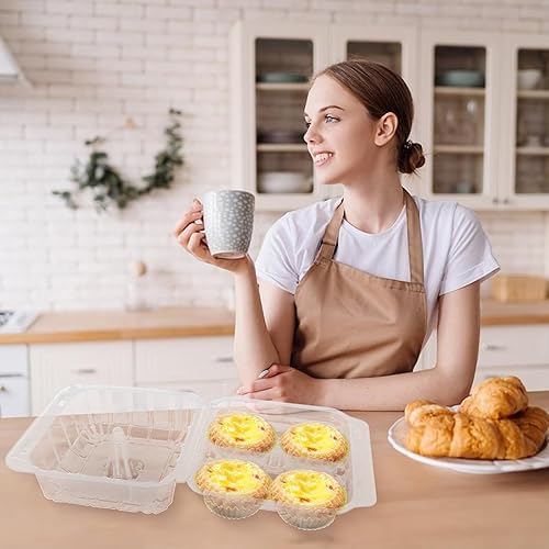 Miniatura 7 de Paquete de 20 cajas de plástico transparente para cupcakes de 4 compartimentos, soportes para cupcakes de 4 cavidades, recipientes transparentes
