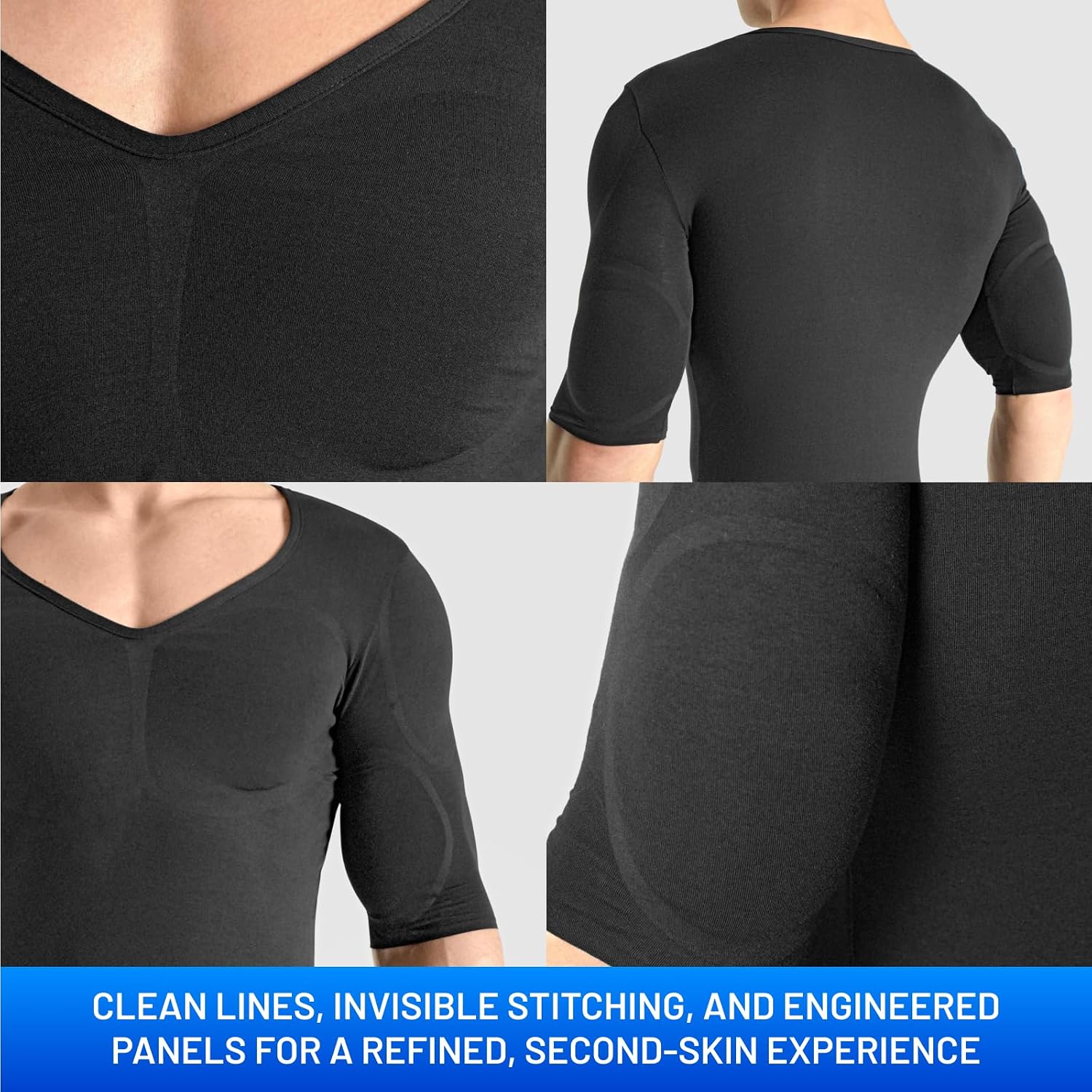 Rounderbum Men’s Muscle Tech Shirt with Removable Padding – Stealth Muscle Tee for Chest & Shoulder Boost, 1 Color