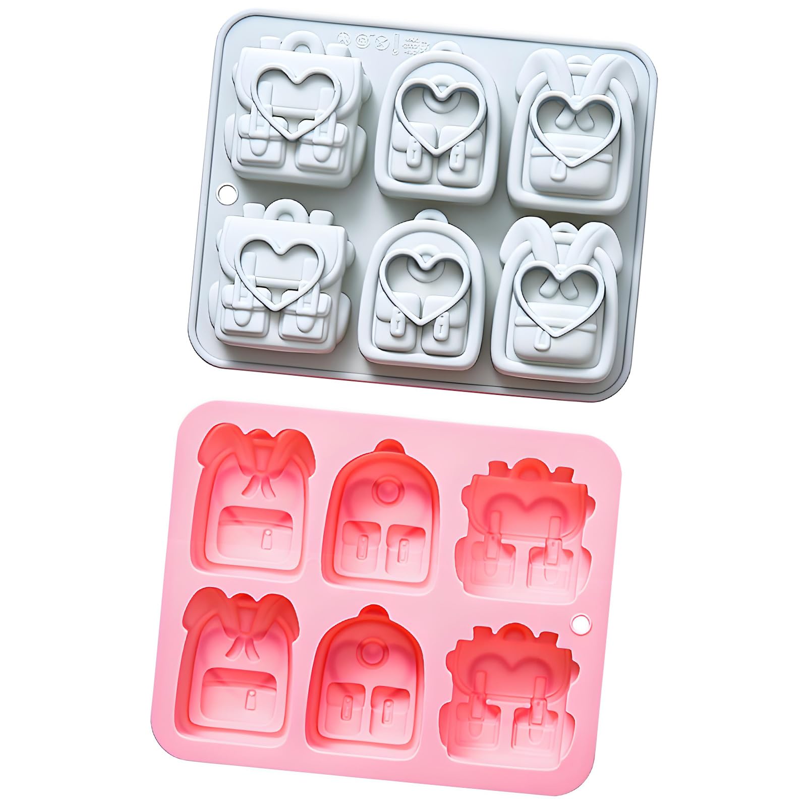 Mekalero 2Pcs 6 Cavities School Bag Silicone Baking Molds for Making Chocolate Fondant Jelly Desserts Freezing Drinks Cocktails Cast