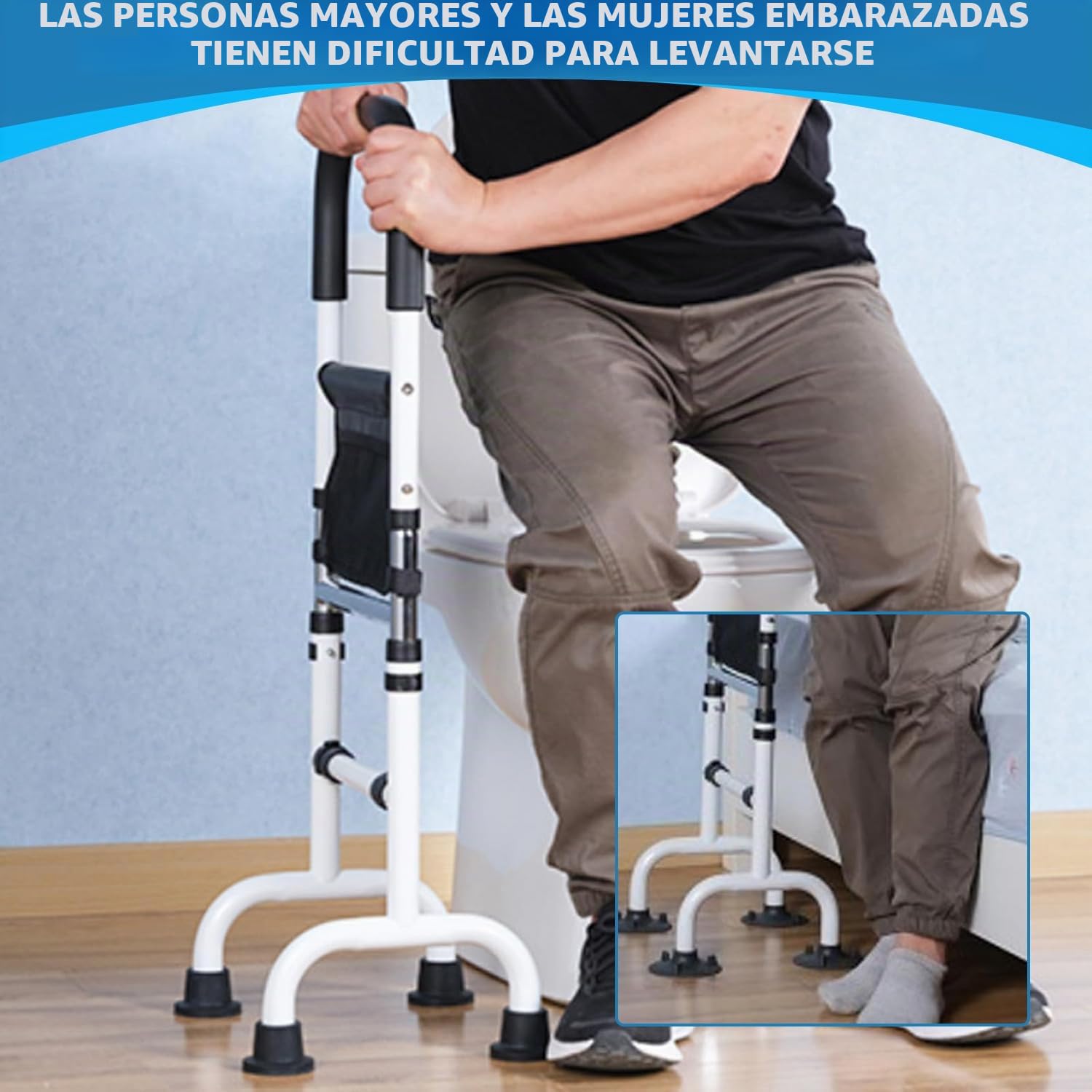 Ayuda de pie para personas mayores, altura ajustable, andador móvil con ventosas antideslizantes y bolsa de almacenamiento, ayuda de movilidad gruesa y portátil para cama, sofá, suelo de inodoro