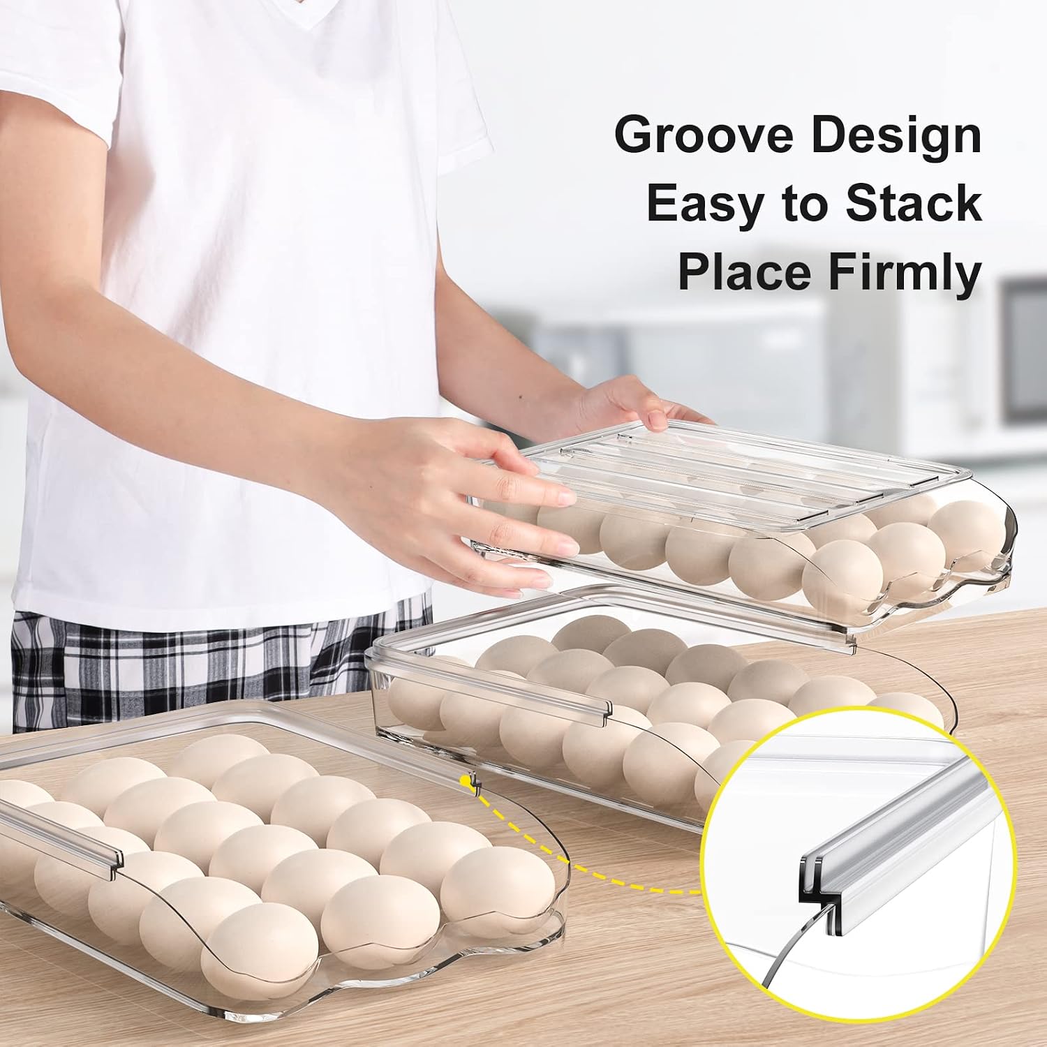 Egg Container for Refrigerator, 54 Large Capacity Egg Holder for Refrigerator, Clear Egg Fresh Storage Box for Fridge with Lid, Egg Storage Container Organizer Bin Egg Tray for Refrigerator (3 Layer)
