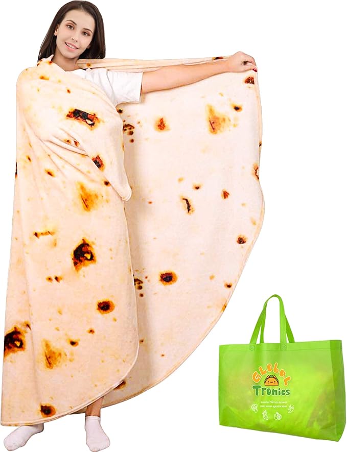 Tortilla Decke Burrito Blanket 180cm Doppelseitig, Riesen Runde Neuheit
