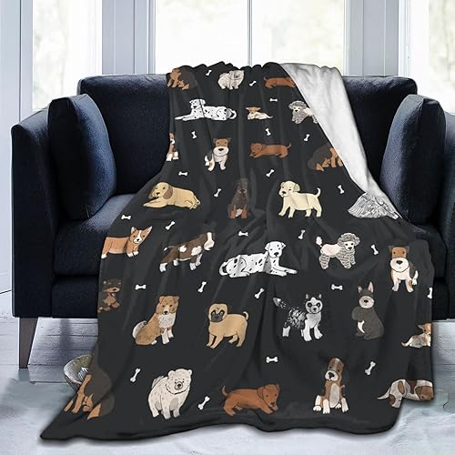 Perinsto Manta de animales lindos de cachorros, ultra suave y cálida para todas las estaciones, manta decorativa de forro polar para cama, silla,