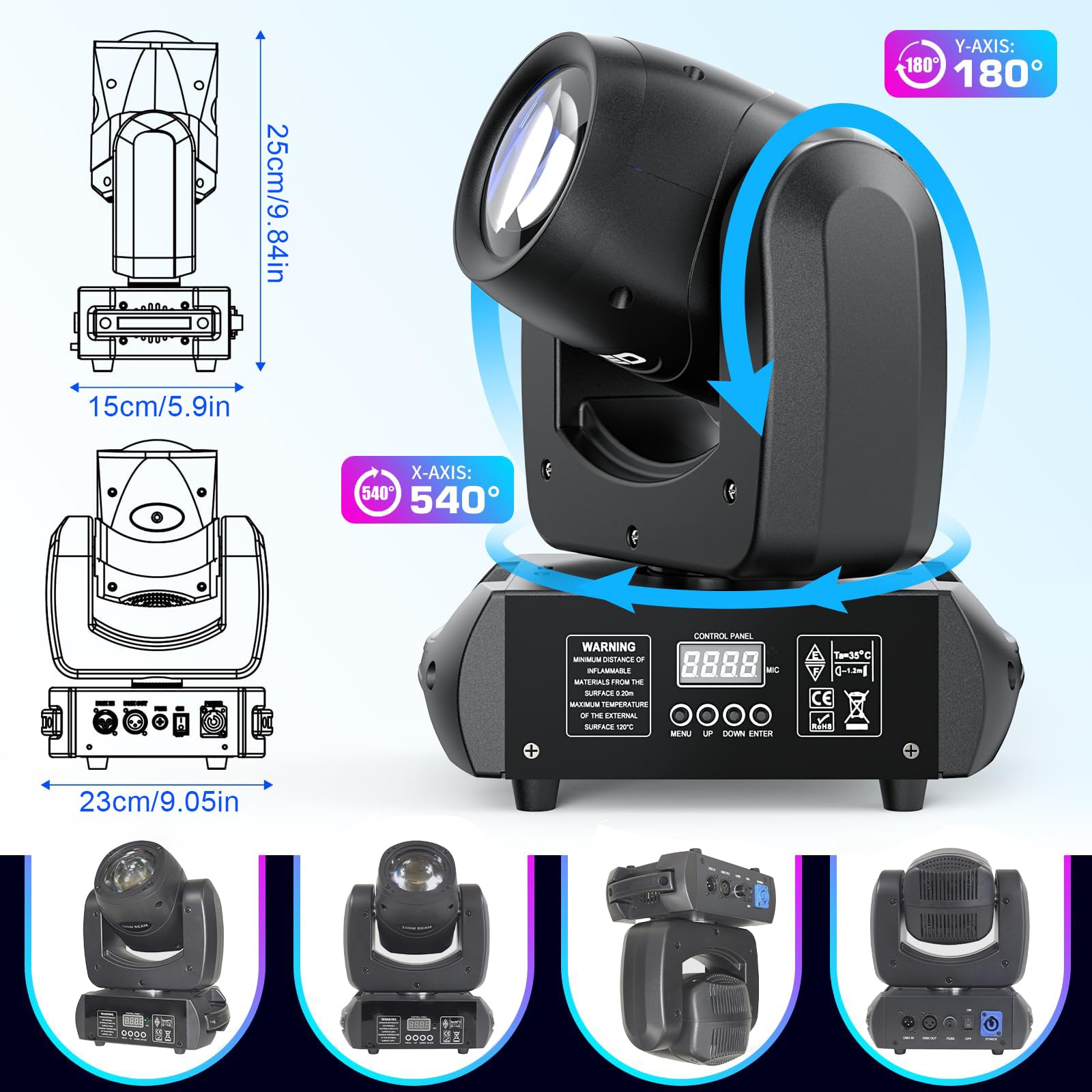 100W Moving Head Led Beam DMX512 Bühnenlicht mit 8 Gobos und 8 Farben Partylicht DJ Licht 8 Prisma Lichteffekt Stage Strobe für DJ Bar Club Disco Hochzeit Party