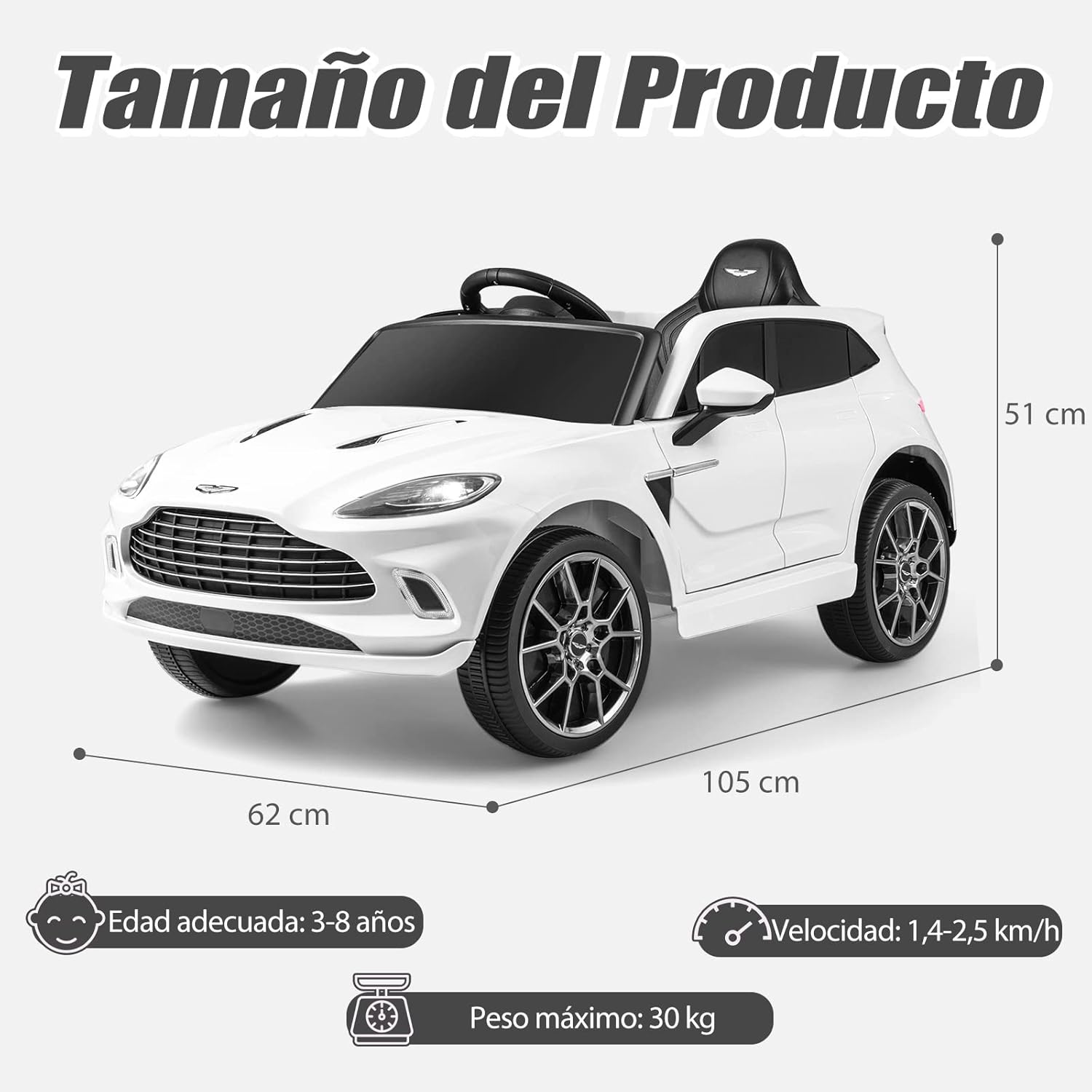 COSTWAY Aston Martin DBX blanco dimensiones