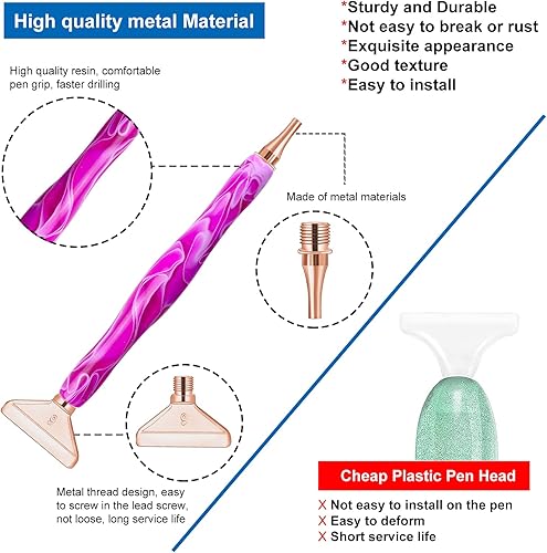 Miniatura 9 de Bolígrafo de pintura de diamantes, bolígrafos de arte de diamantes con puntas de rosca de tornillo, 1 bolígrafo de pintura de diamante luminoso y 6