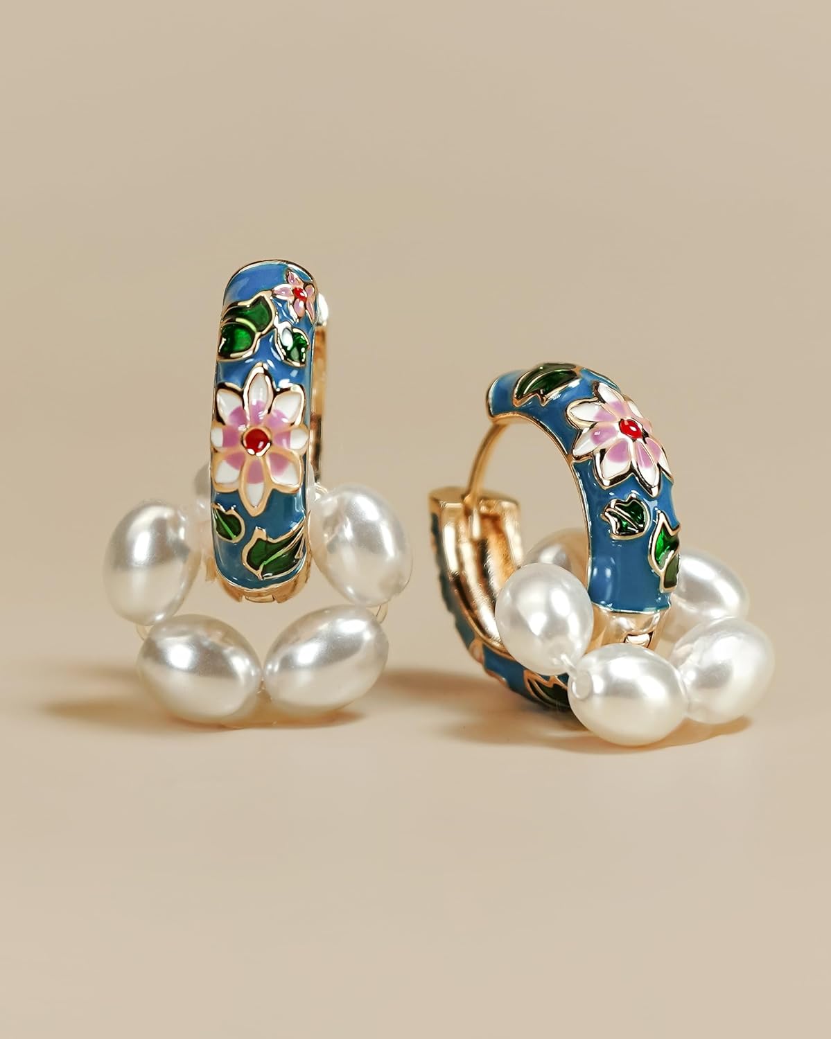 18K gold plated Hoop Earrings, Pearl Earrings, 18K gold plated, Hypoallergenic, Boho, Chunky & Small Sizes, Perfect for Women & Special Occasions, Two Ways to Wear with Removable Pearls - Image 4