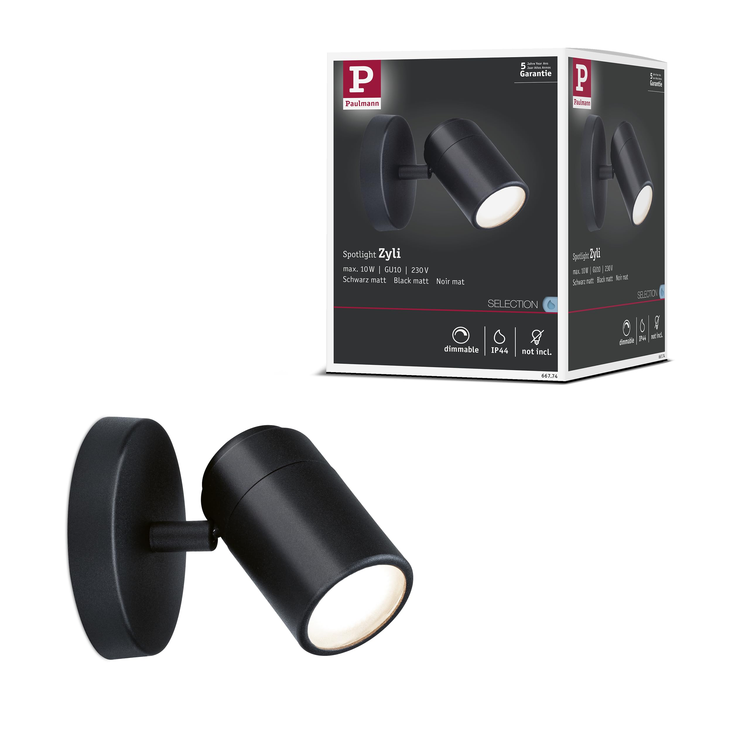 Paulmann 66774 Spotlight Zyli IP44 GU10 230V max. 10W dimmable Black matt