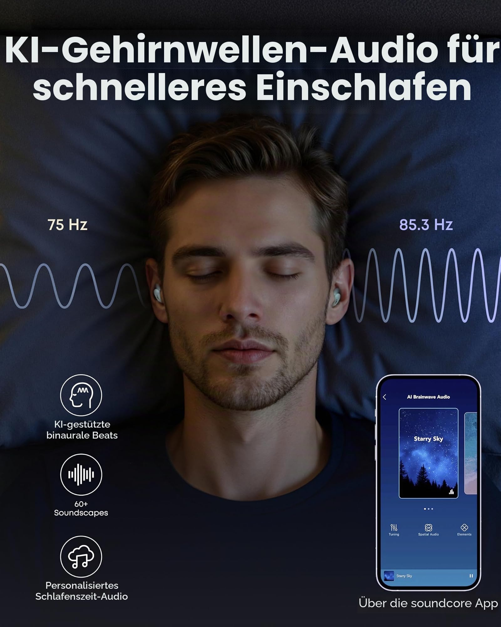 soundcore by Anker Słuchawki douszne Sleep A30 Anker | inteligentne do spania z aktywną redukcją szumów, adaptacyjny System maskujący chrapanie