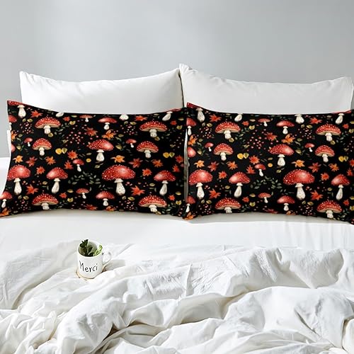 Miniatura 46 de Juego de funda de edredón de 3 piezas, diseño de hongos, diseño de hojas botánicas de acuarela y fresa, para niños, adolescentes, adultos, libélula