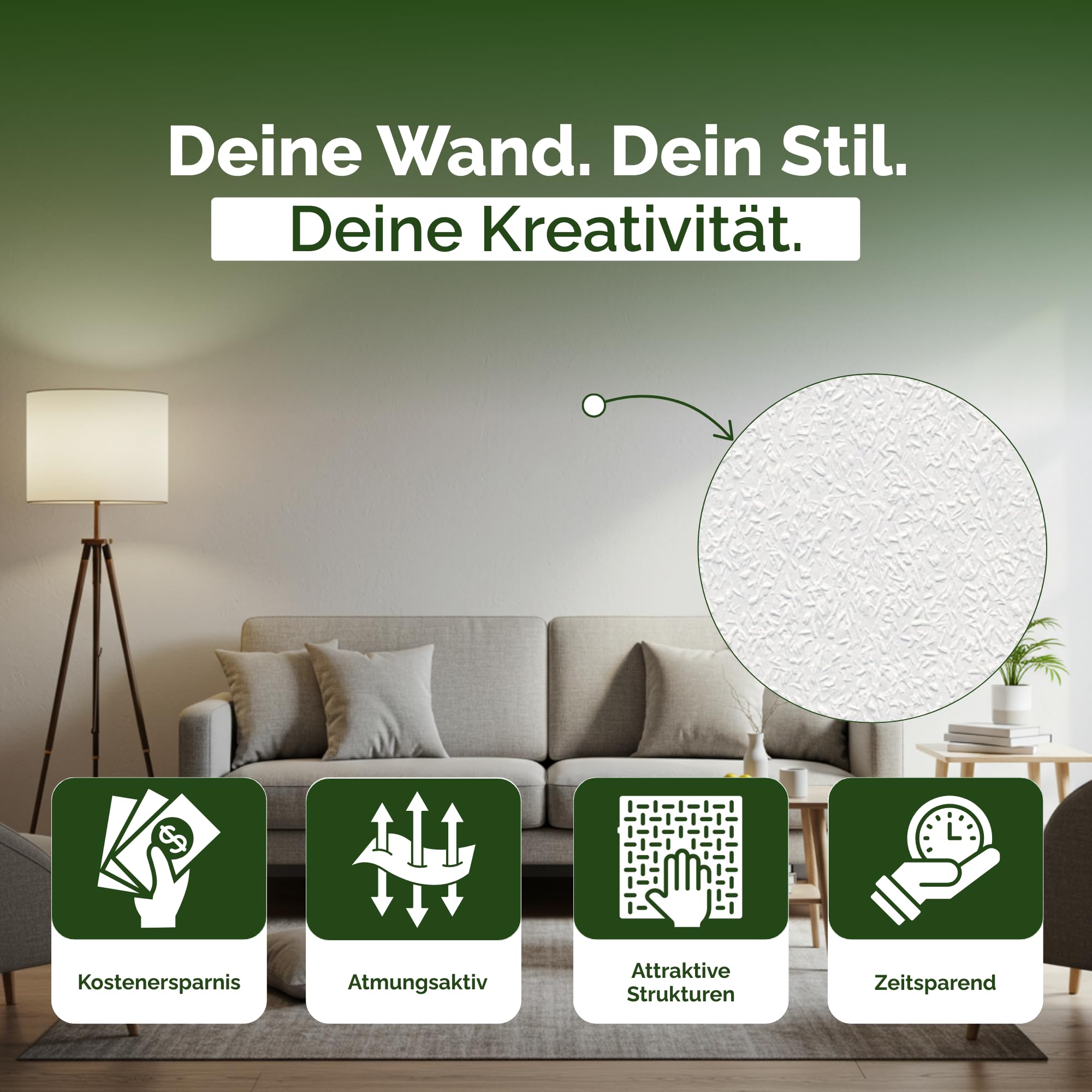 Vliestapete Raufasertapete – Raufaser, 10,05 m x 0,53 m, überstreichbar, atmungsaktiv, Wandtapete Made in Germany