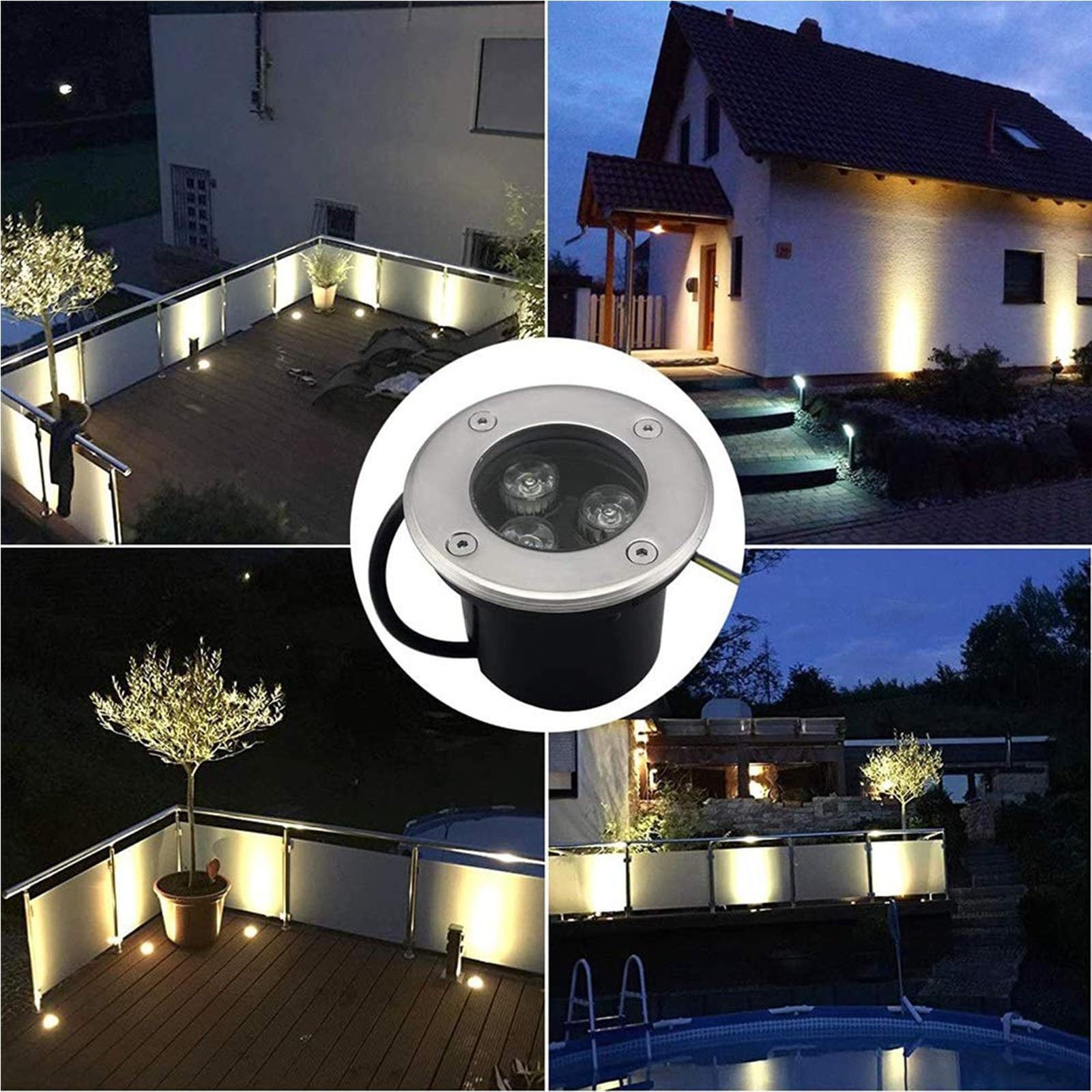 4 x oświetlenie zewnętrzne 85-265 V, wodoszczelne IP67, wbudowane reflektory, oświetlenie uliczne, oświetlenie krajobrazu, oświetlenie LED do trawnika, tarasu i patio (kolor: niebieskie światło