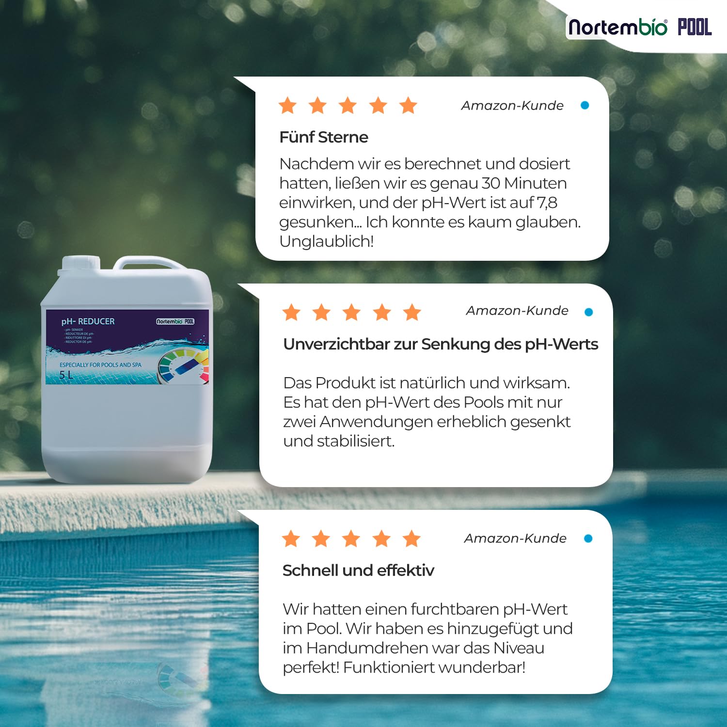 Nortembio pH- Minus Flüssig pH-Senker für Pools und Spa, Regulator des Wasserhaushalts, Verbessert die Wirksamkeit von Chlor, Professionelle Wasserpflege (5 L)