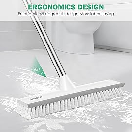 SetSail Upgraded Large 12 in Wide Floor Scrub Brush with 51-Inch Long Adjustable Handle 2 in 1 Scrape Brush Stiff Bristle Floor Scrubber for Cleaning Shower Bathroom Garage Kitchen Wall Deck Tub Tile