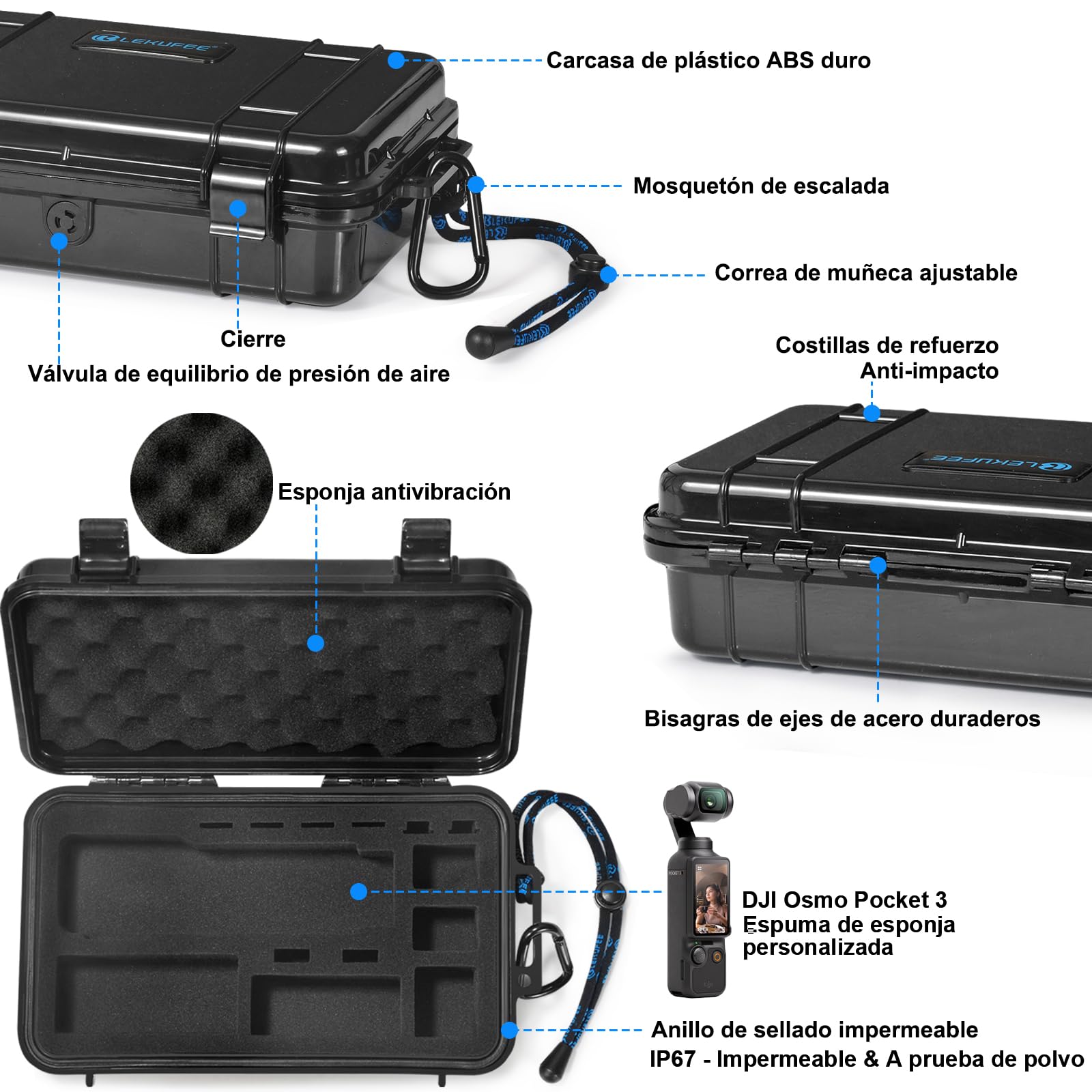 LEKUFEE Estuche Rígido Impermeable para dji Osmo Pocket 4, dji Pocket 3, Pack Estándar, Pack para Creadores, Pack Esencial y Accesorios (Bolsa Solamente)