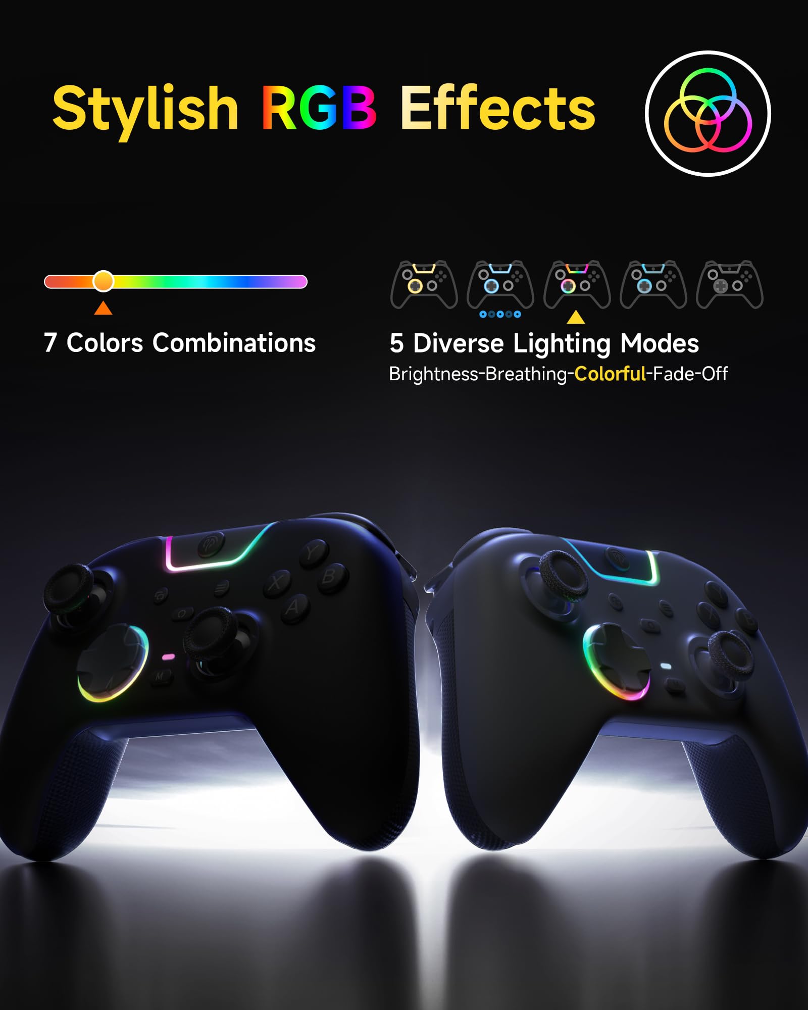 EasySMX X05 Pro Wireless Controller for PC Ergonomic Skin-Like Grip, Quiet-Touch Low-Noise Buttons, 1000mAh Battery, Dual Triggers, Hall Joysticks, 2 Programmable Buttons, RGB, with Charging Stand — view 8