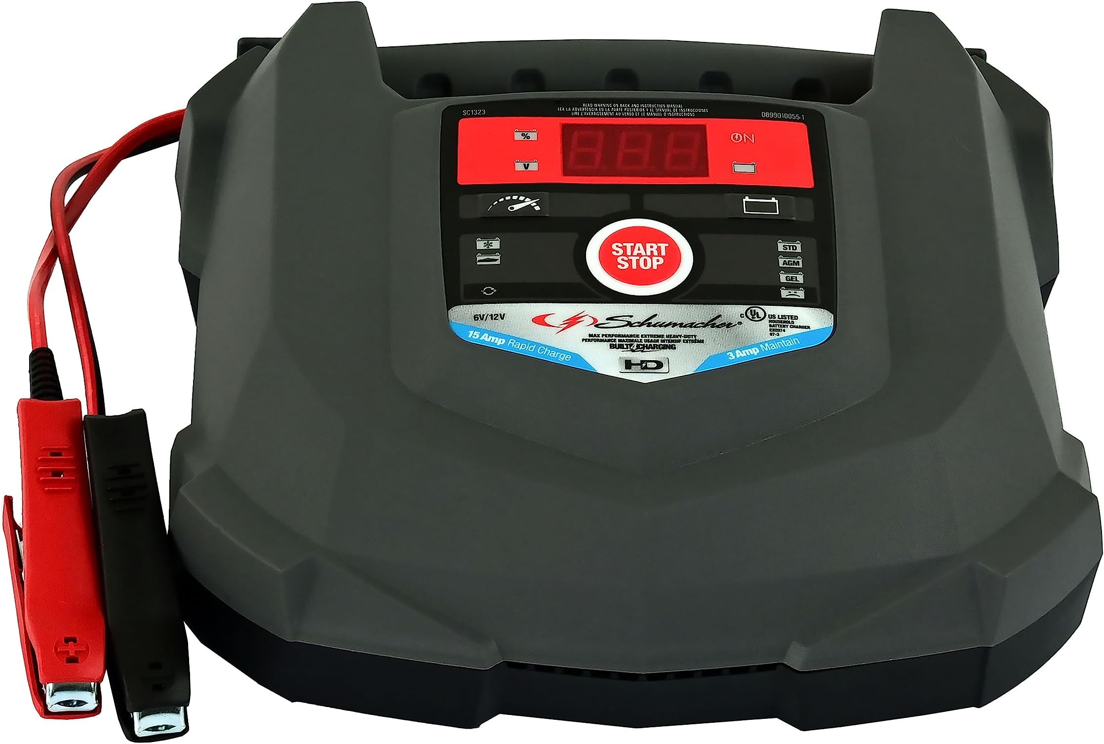 Schumacher Electric Battery Charger and Maintainer, SC1323, 4-in-1, Fully Automatic, Battery Tester, 15 Amps, 6 Volt, 12 Volt, for Car, SUV, Truck, and Marine Batteries