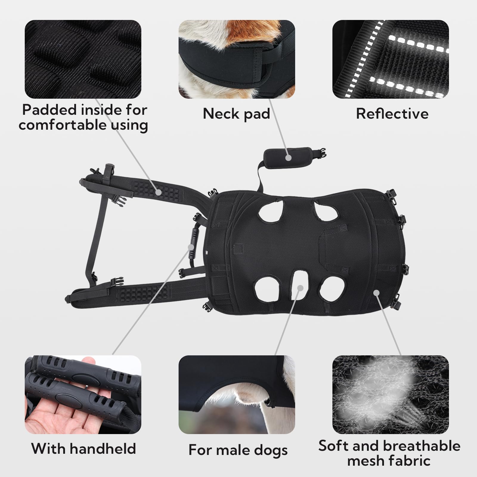 Dog Lifter For Large Elderly Dogs Dog Lift Harness Backpack - Support & Recovery Carrier For Elderly & Injured Dogs Dog Backpack Harness