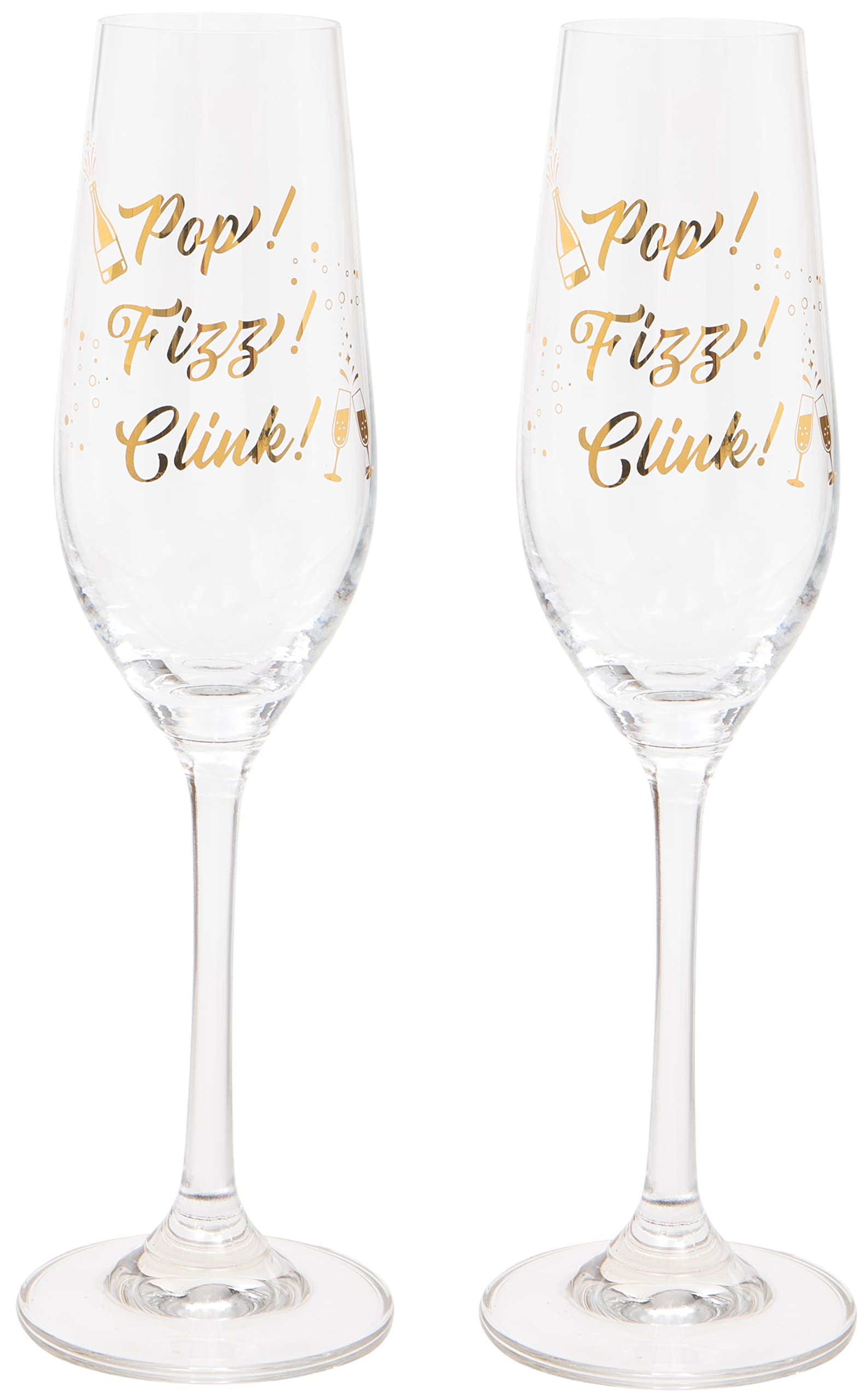 Maturi Gold Set Of Two 'Pop, Fizz, Clink' Champagne Flutes, 220Ml, Gift Boxed
